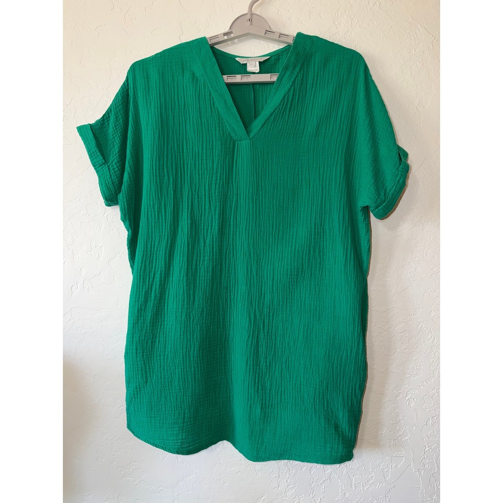 Apricot Womens L US 10 Kelly Green Cotton Gauze V-Neck Pocket Tunic Top 33"